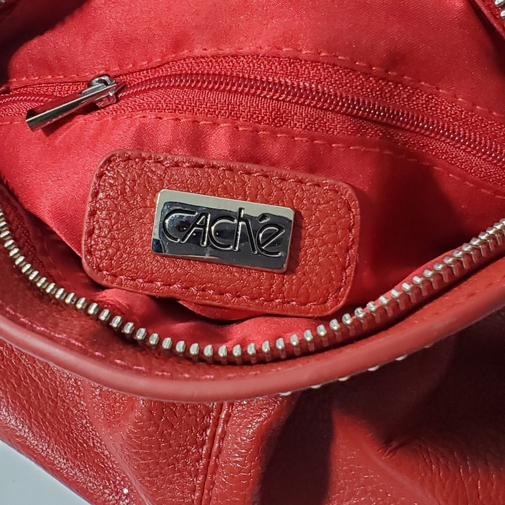 Cache Red Small Purse With Silver Chain Shoulder - image 7